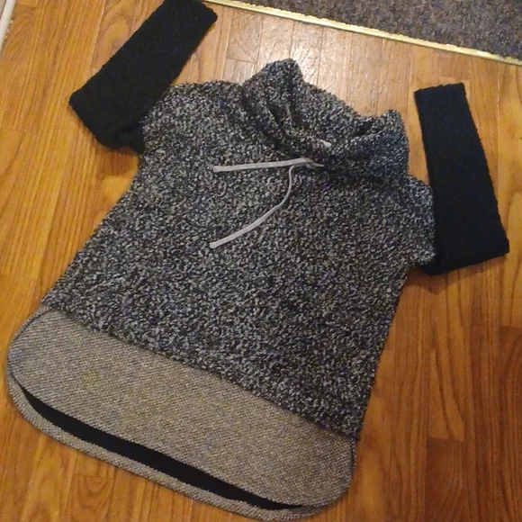 THML Gray Black Cowl Neck Drawstring Wool Blend Sweater - Picture 8 of 9